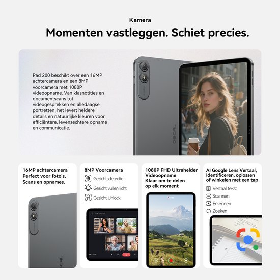 OSCAL Pad 200 Tablet - 24GB RAM - 128GB ROM - 13.4 Inch Full HD - 8300mAh AI Tablet - Android 16 - Met Toetsenbord(QWERTY), Beschermhoes, Muis, Stylus - Zwart