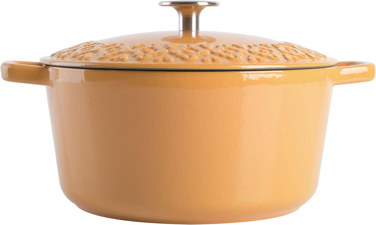 Gietijzeren Dutch Oven met Glas-Emaille Coating en Reli\