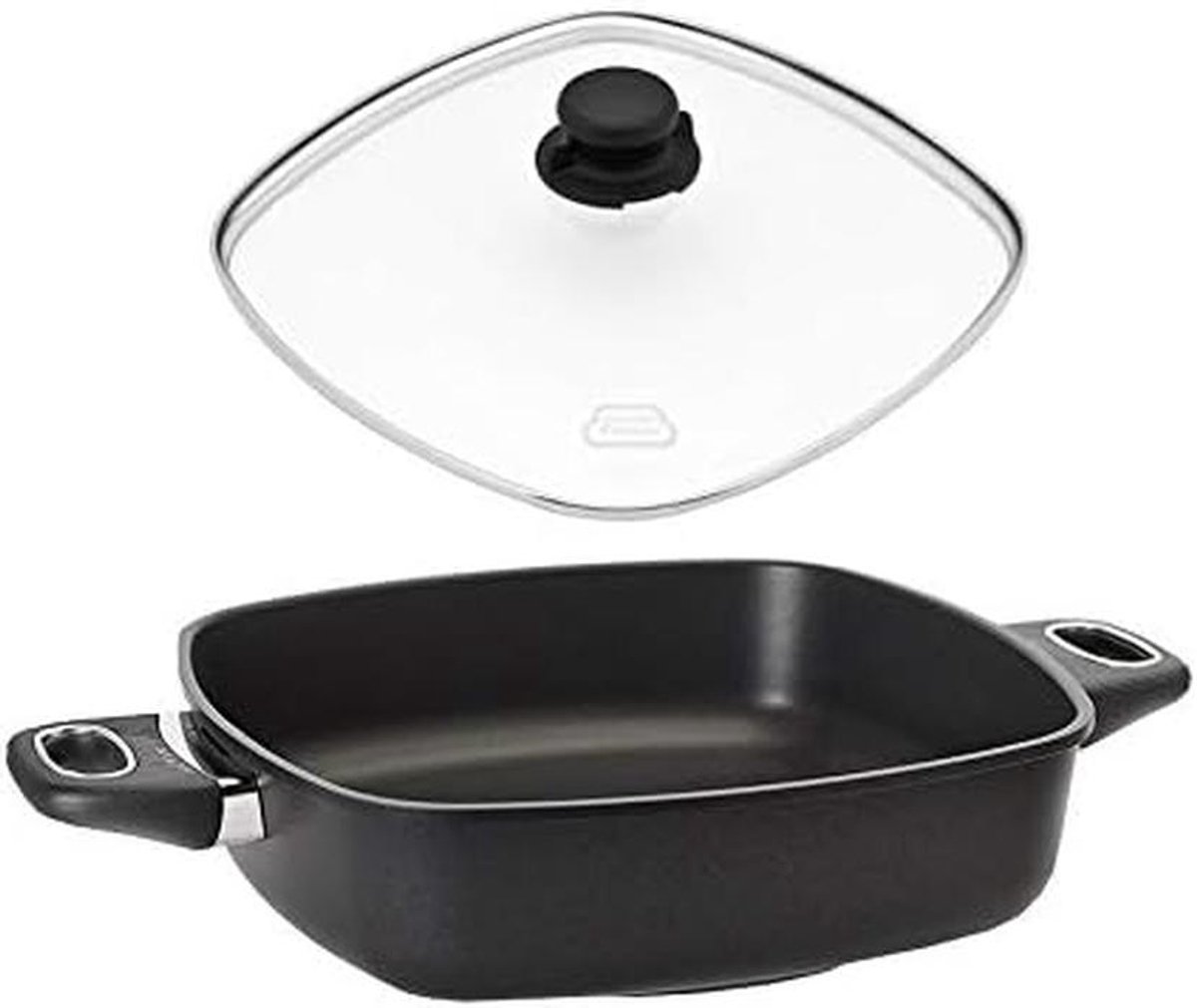 Gietijzeren Koekenpan Vierkant met Glazen Deksel - 29 cm - Ovenvast