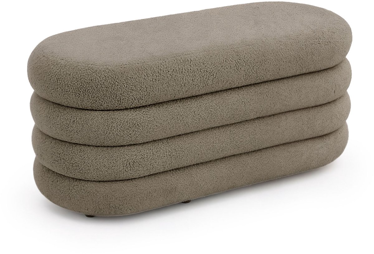Bankje van Teddy Stof met Opbergruimte PUFFO 100 cm / Grote gestoffeerde Poef / Banken voor de Slaapkamer / Halbank / Kaptafelkruk / Mokka