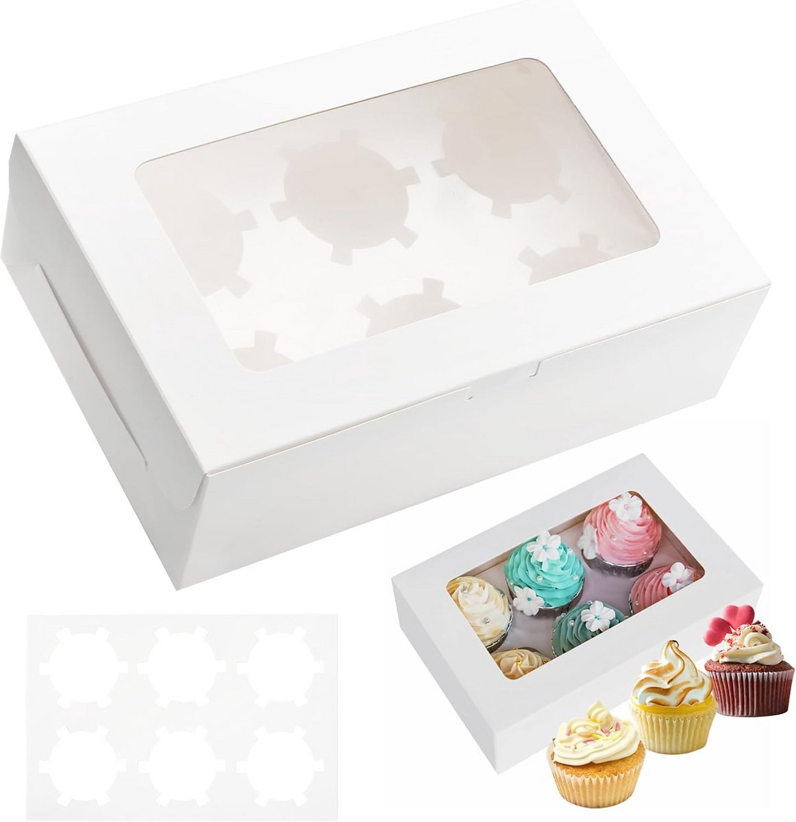 12x Cupcake en Muffin Transportdozen - stevige kartonnen dozen met 6 vakken