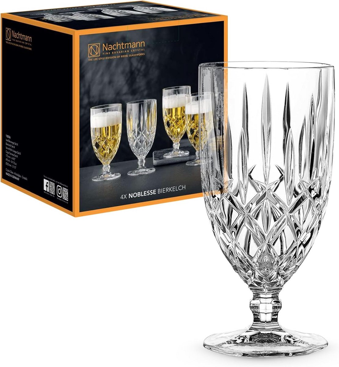 Set van 4 Kristallen Bierpullen 425 ml - Geslepen Design Bierglazen