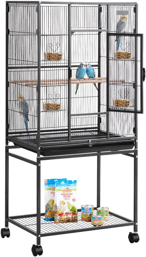 VEVOR Volière, 62,5x42,5x137cm, Volière en Fer Forgé Avec Perchoirs, Tiroir et Mangeoires en Plastique, Roues, Maison pour Oiseaux pour Perroquets, Mésanges, Petits Perroquets et Canaris