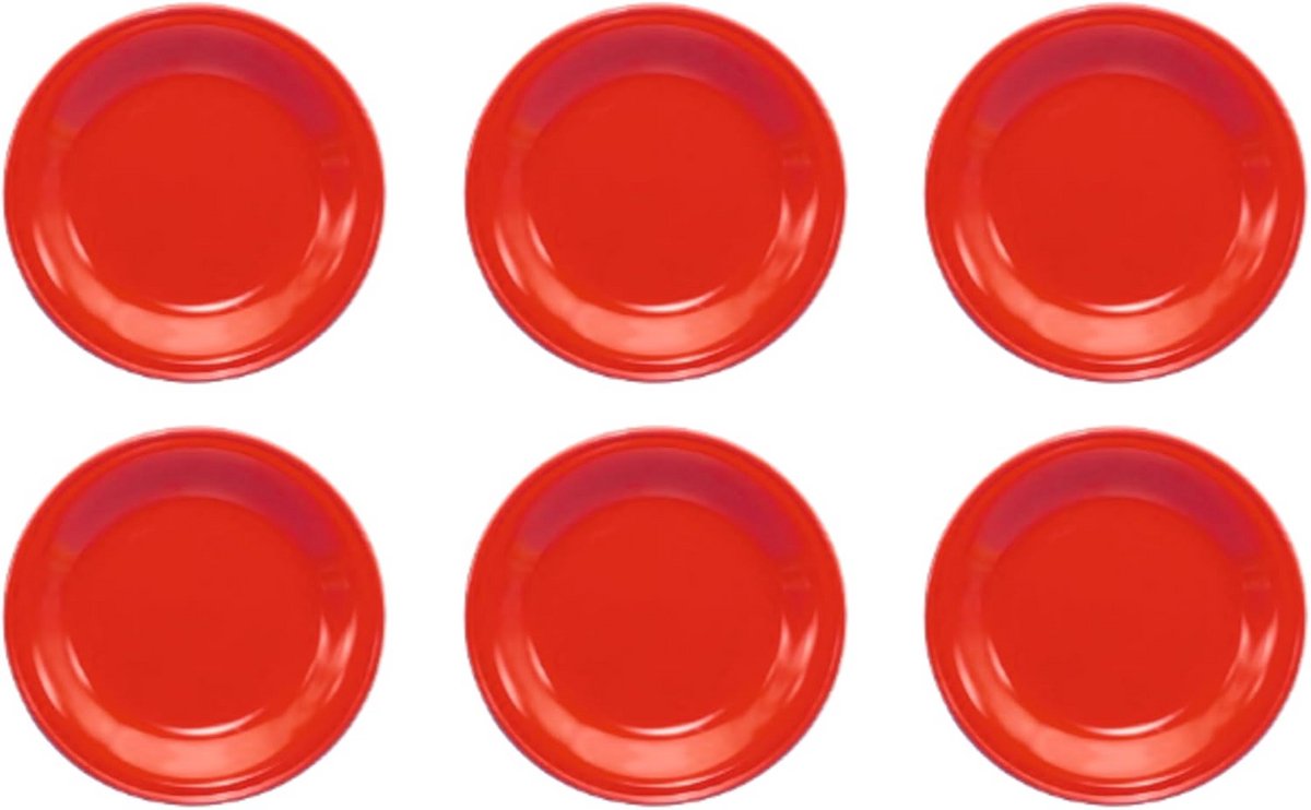 Set van 6 Melamine Borden Rood Wit - Vaatwasserbestendig en Robuust