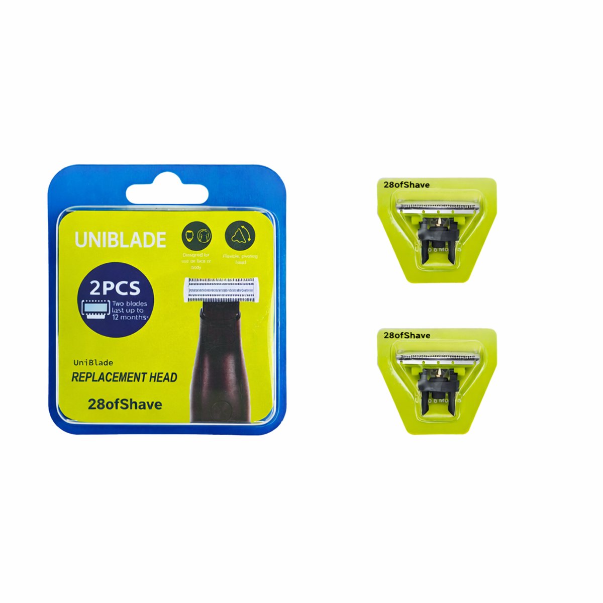 28ofShave Vervangende Scheermessen – 2 Stuks – Compatibel met Philips OneBlade & OneBlade Pro – Vervangmes / Scheerkop – Precisie Scheermes – Voor Trimmen, Stylen en Scheren - scheermesjes / mesjes