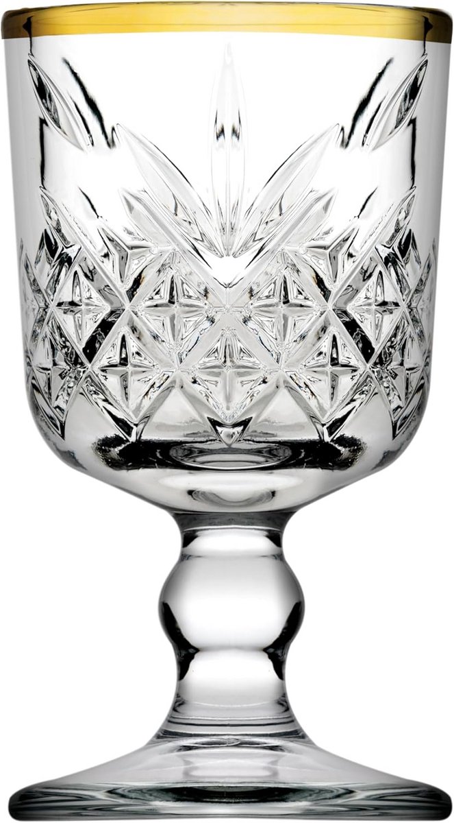 Set van 6 Elegante Wijn- of Bordo Glazen met Gouden Rand