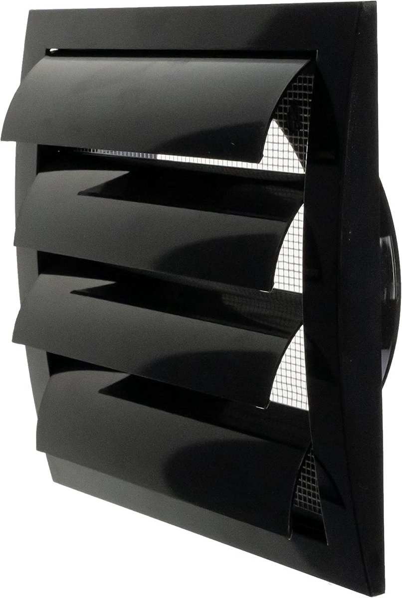 Ventilatiekap Zwart 15cm met Zeef voor Ongedierte en Flens - Voor Tochtstrips