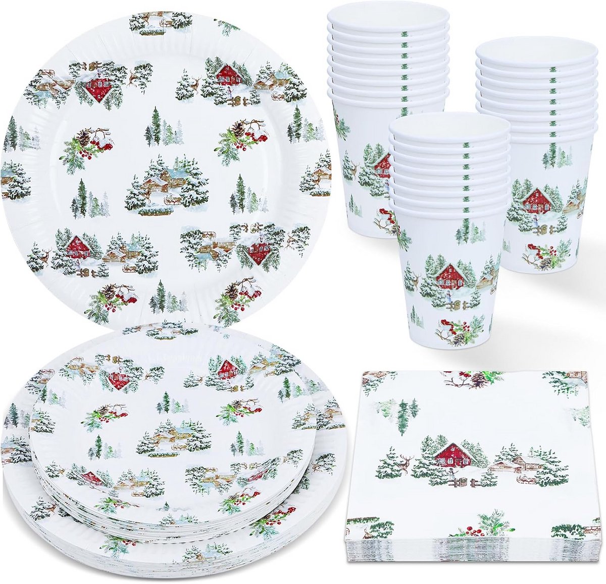 Kerstservies Set - Borden, Servetten en Bekers voor Feestelijke Tafeldecoratie