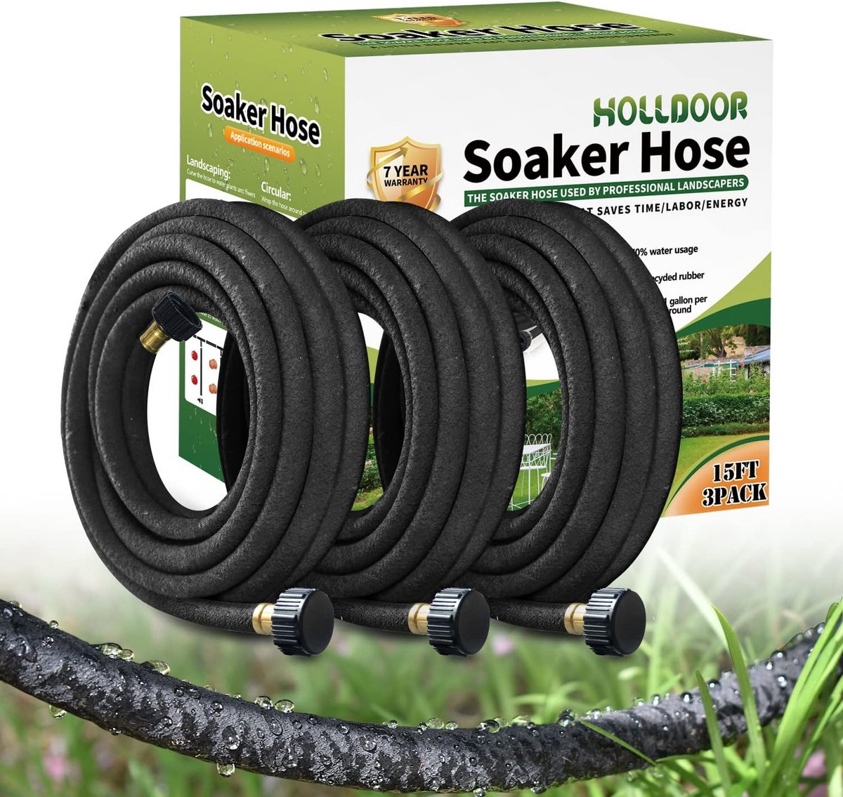 Set van 3 Soaker Slangen voor Tuinbedden - 15 Meter Waterbesparende Druppelslang