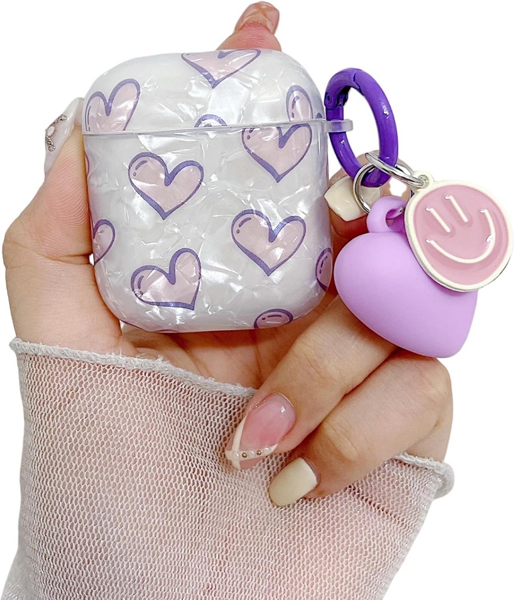 Schattige Hartjes Case met Sleutelhanger voor AirPods 1 & 2 - Schokbestendige Beschermhoes