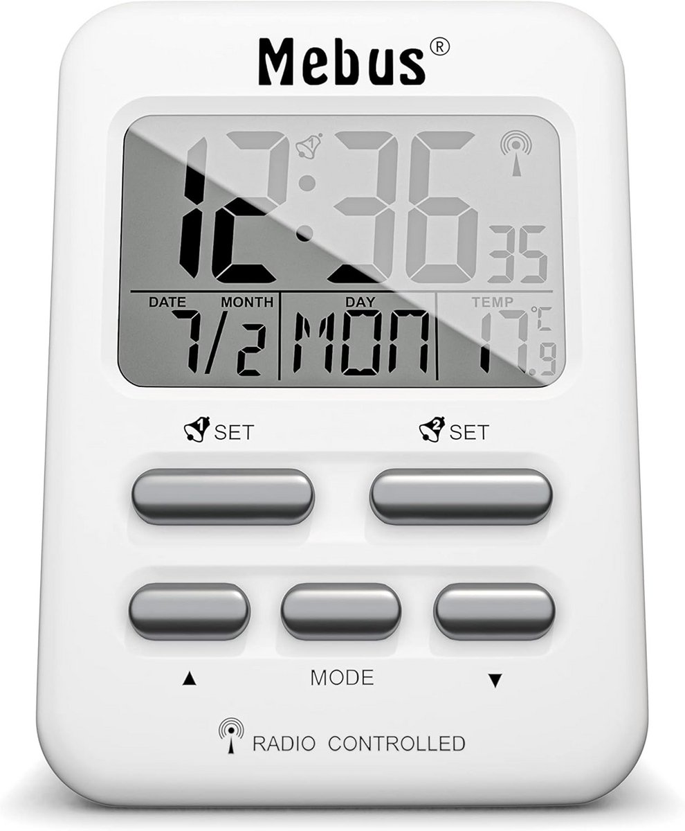 Compacte Digitale Wekker met Radio-Tijd (DCF77), Temperatuur en Snooze - Wit