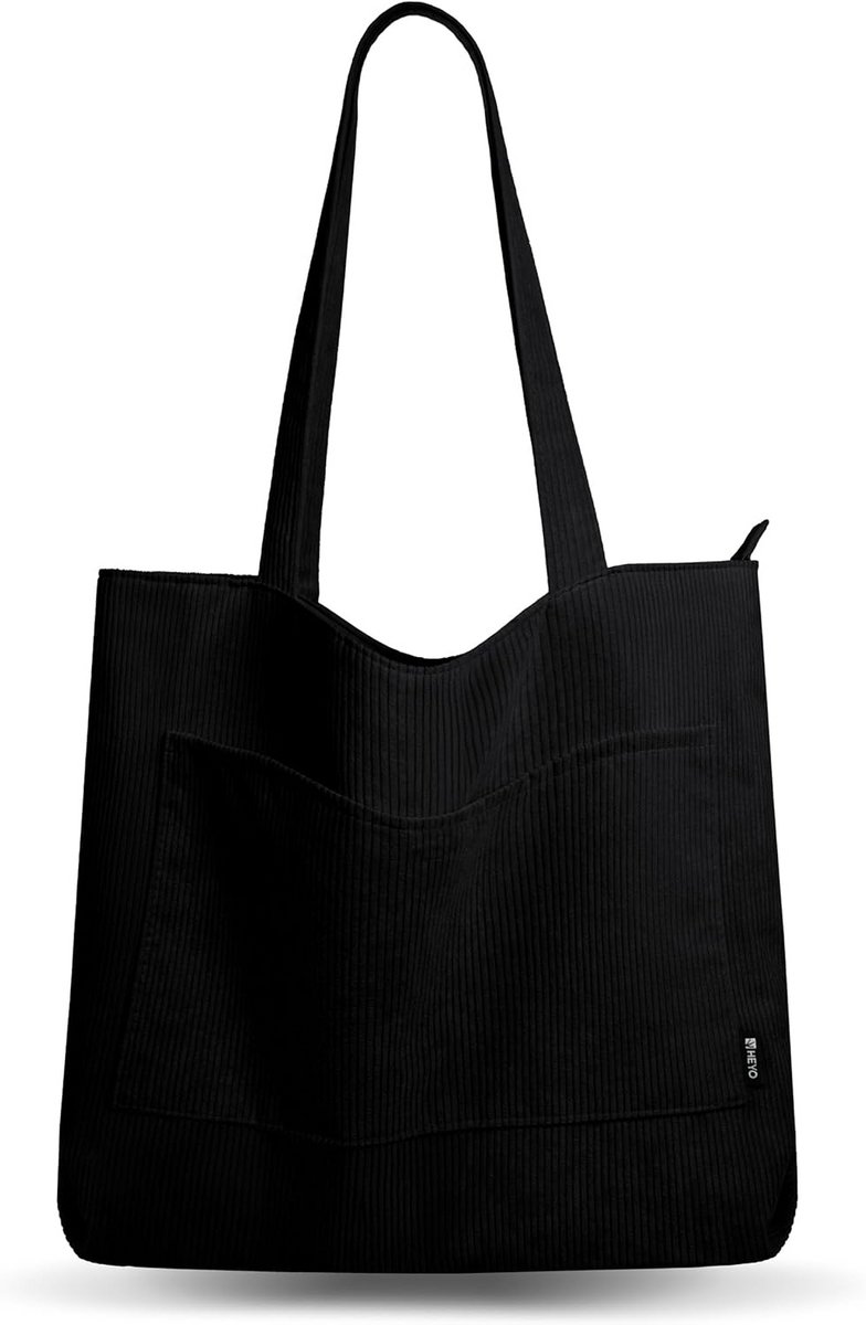 Grote Corduroy Shopper Tas voor Dames met Rits en Schouderriem