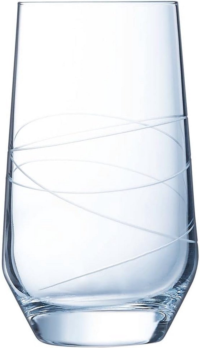 Set van 6 Waterglazen van Kristalglas 40 cl, Frans Fabricaat met Decoratieve Ringen