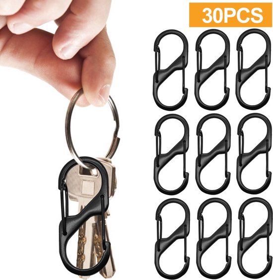 30 S-vormige karabiners, kleine legering karabiners, draagbare sleutelhangers, mini clip-on karabiners, kampeeruitrusting — afbeelding 3