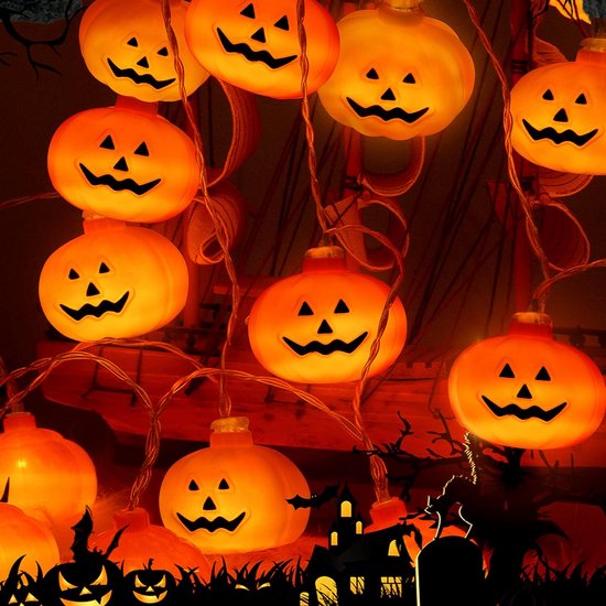 Halloween Pompoen LED Lichttrail 6 Meter Batterij - Warm Wit