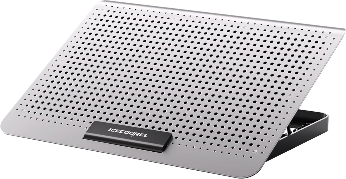 Aluminium Laptop Koelpad met 7 Inklapbare Hoogte-instellingen en Dubbele USB-Poorten