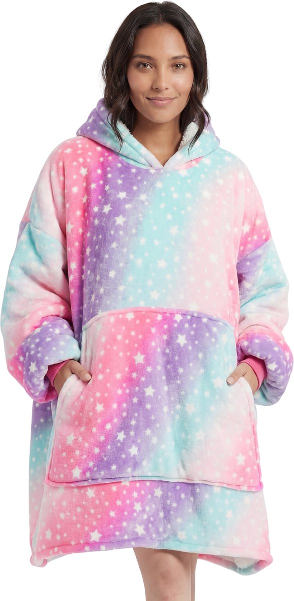 JAXY - Hoodie Deken - Snuggle Hoodie - Fleece Deken Met Mouwen - Snuggle - Cuddle Hoodie - 1450 Gram - Pink Tie Dye