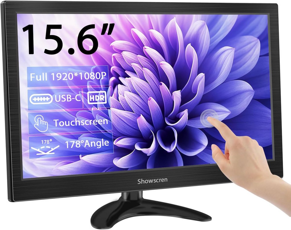 Draagbare Touchscreen Monitor 15,6 inch Full HD IPS met HDMI en USB-C, Geschikt voor Laptop, PS5, Switch en VESA