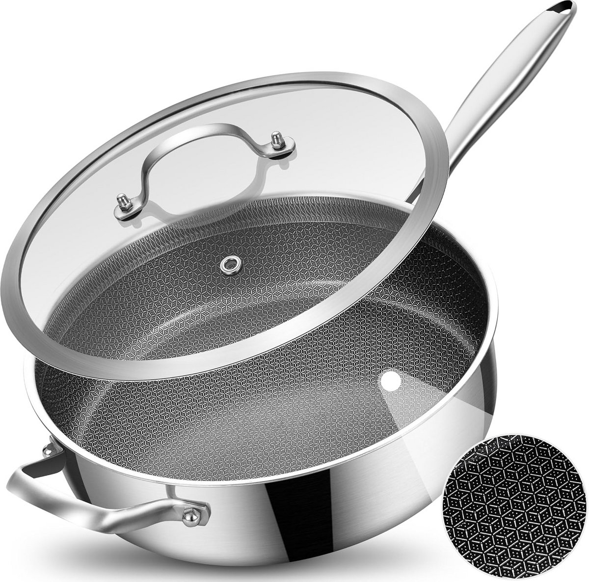 Diepe Koekenpan met Keramische Coating - 30 cm Inclusief Deksel voor Inductie en Oven