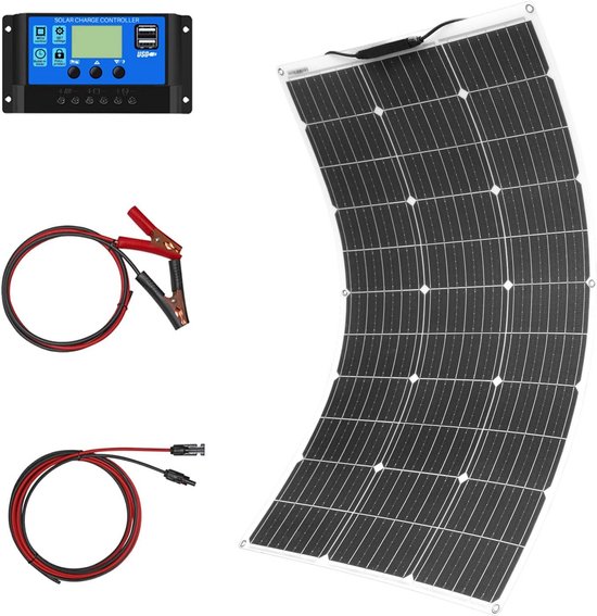 Flexibel 100W Zonnepaneel Set - Mono Kristal - Inclusief Laadregelaar voor 12V/24V Accu