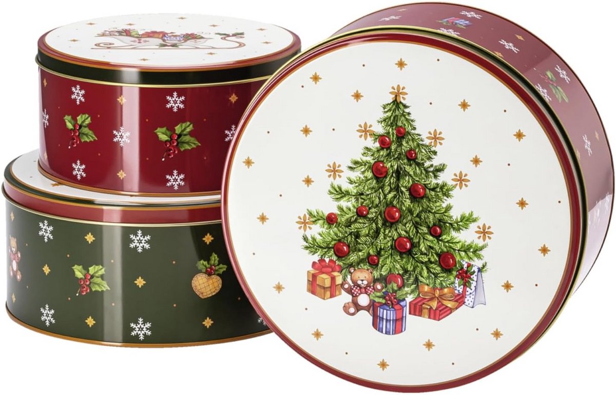 Set van 3 Koekjesdozen Feestelijk Wintertijd Opslagblikken