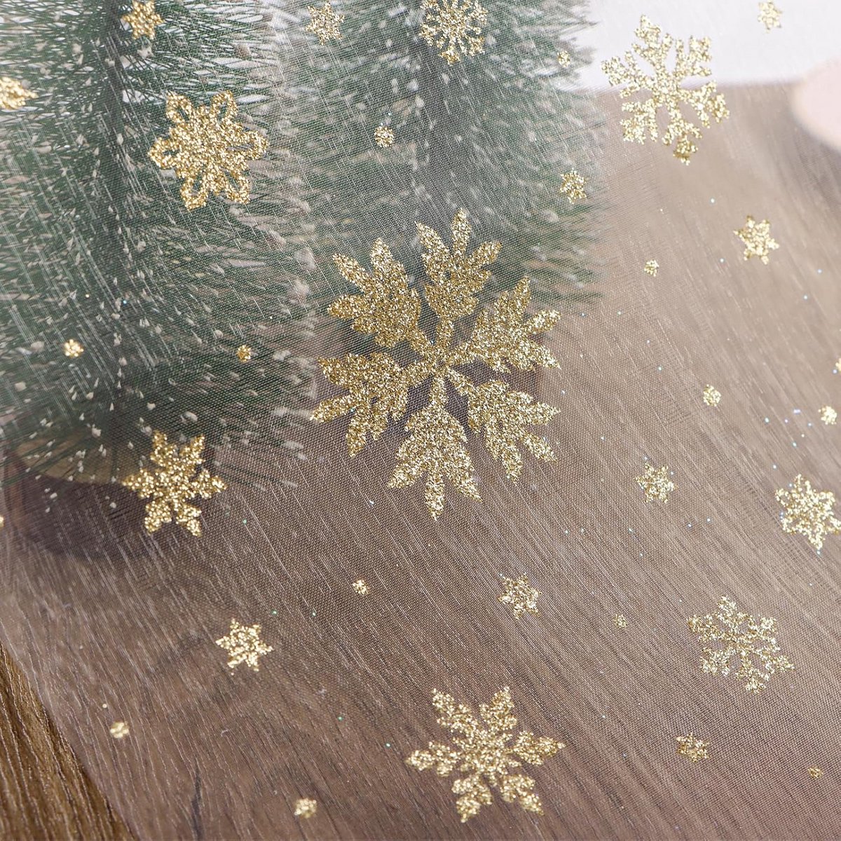 Kerst Tafelloper Rol Tule Wit Goud Organza Sneeuwvlok Decoratie Feestdagen