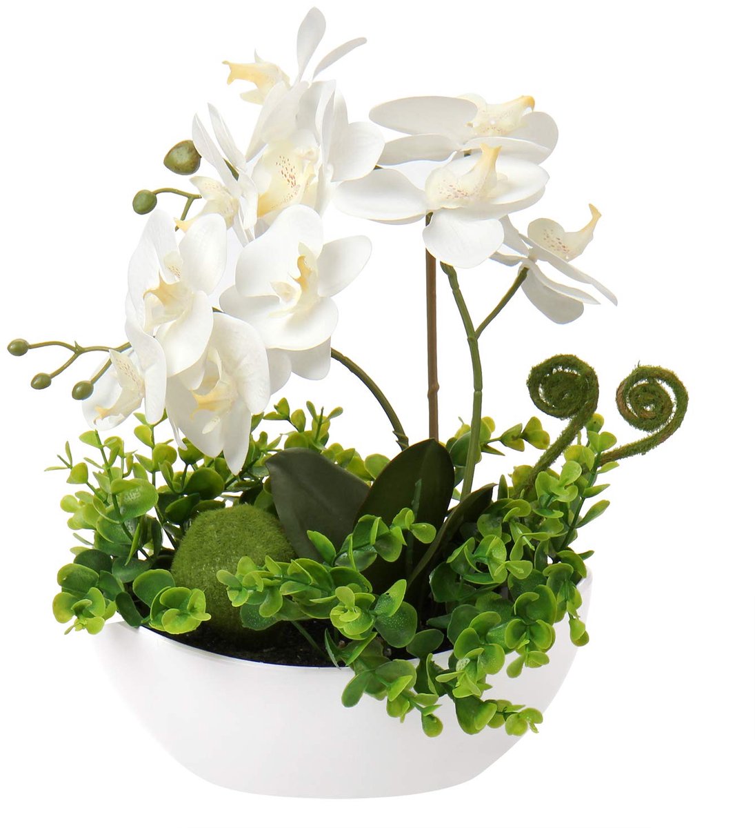 Unyqoos Realistische witte orchidee kunstplant in keramische pot voor decoratie, wit, 35 cm