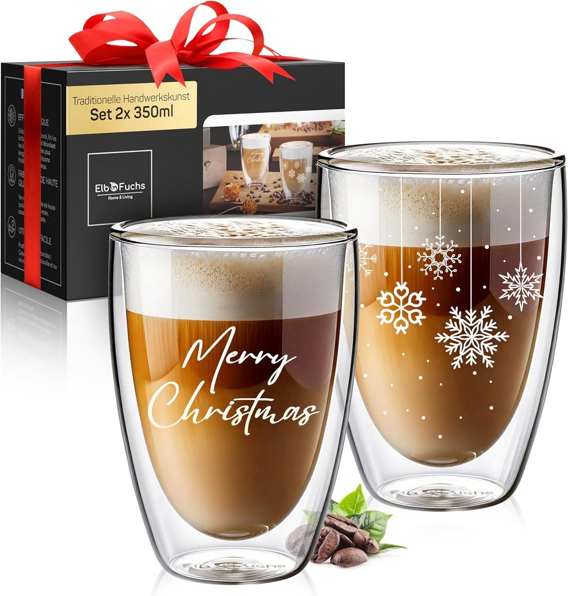 Set van 2 Dubbelwandige Latte Macchiato Glazen, 350 ml, Kristalhelder Thermoglas