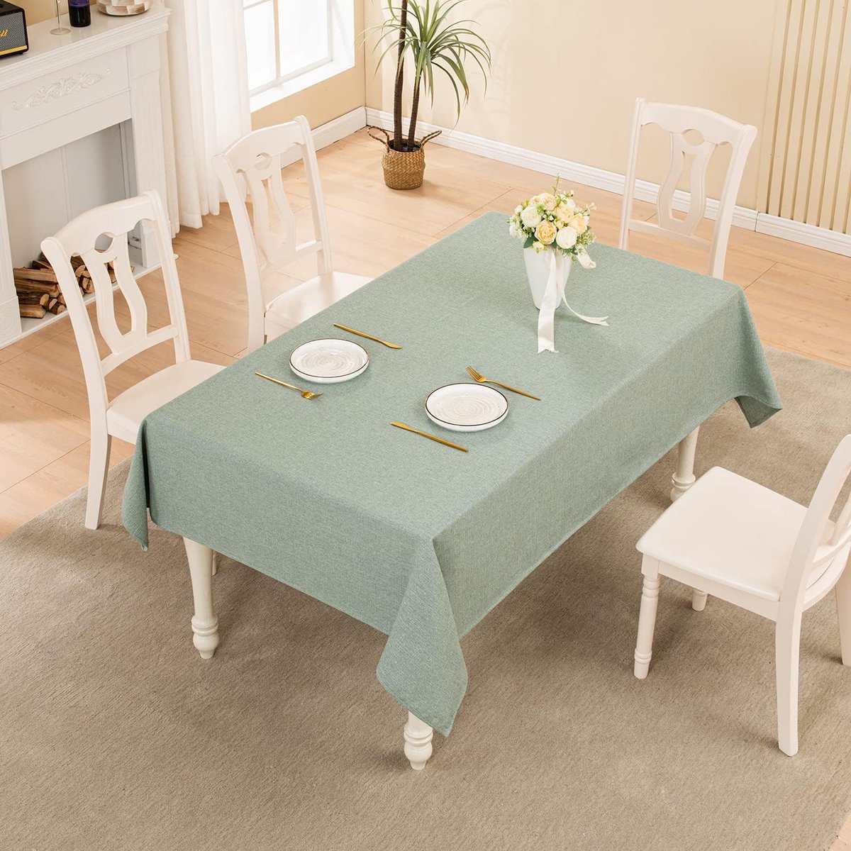 Waterdicht Tafelkleed Rechthoekig Linnenlook Wasbaar Lichtgroen Diverse Maten