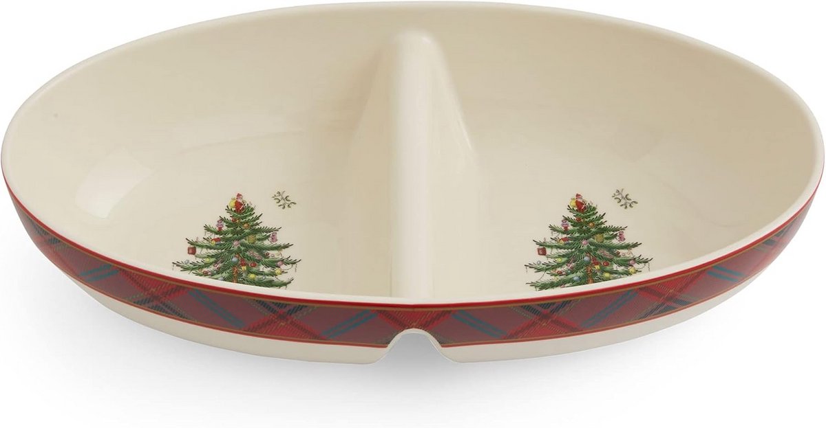 Ovale Serveerschaal met Vakverdeling voor Kerst - Tartan Patroon