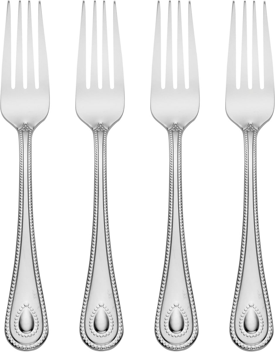 Set van 4 Saladevorken - Luxe RVS Bestek met Kralenrand