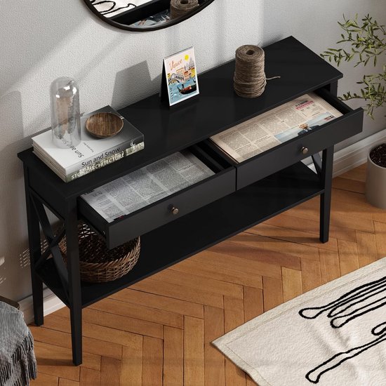 Massief Houten Consoletafel, 160 cm Banktafel Achter de Bank met Massief Houten Consoletafel, 160 cm Banktafel Achter de Bank met