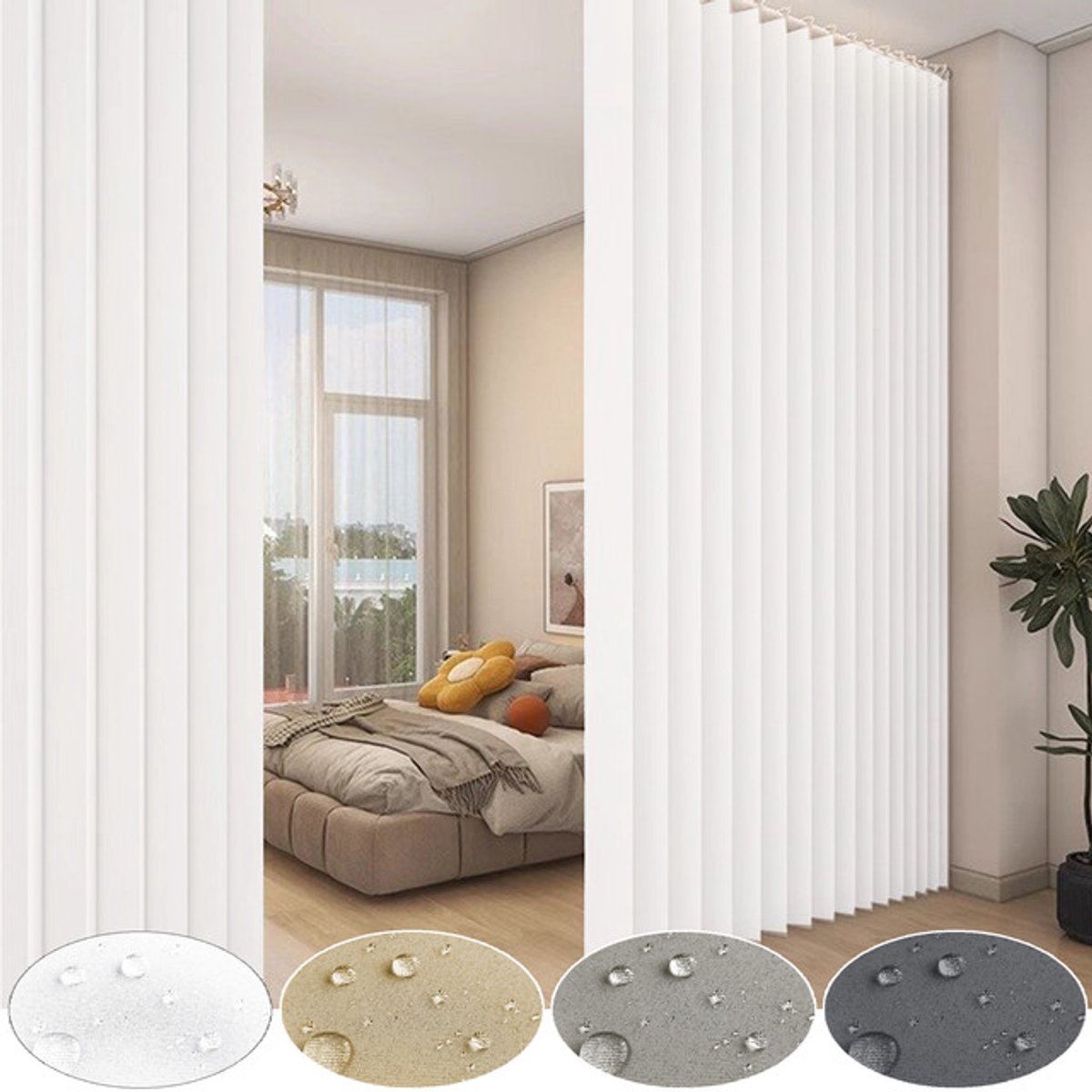 MUPOO Verduisterend Gordijn Kant en Klaar als Ruimteverdeler - Extra Breed Waterdicht Schermgordijn voor Privacy - Voor Slaapkamer, Badkamer & Buiten - Met Haakjes voor Gordijnroede (Wit, 254x241 cm, 1 Stuk)