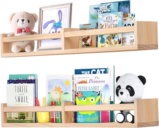 birola Kinderkamerboekenplanken voor aan de muur, set van 3, natuurlijke houten wandboekenplanken voor kinderkamer - boekenplank voor muur (32 inch set van 3