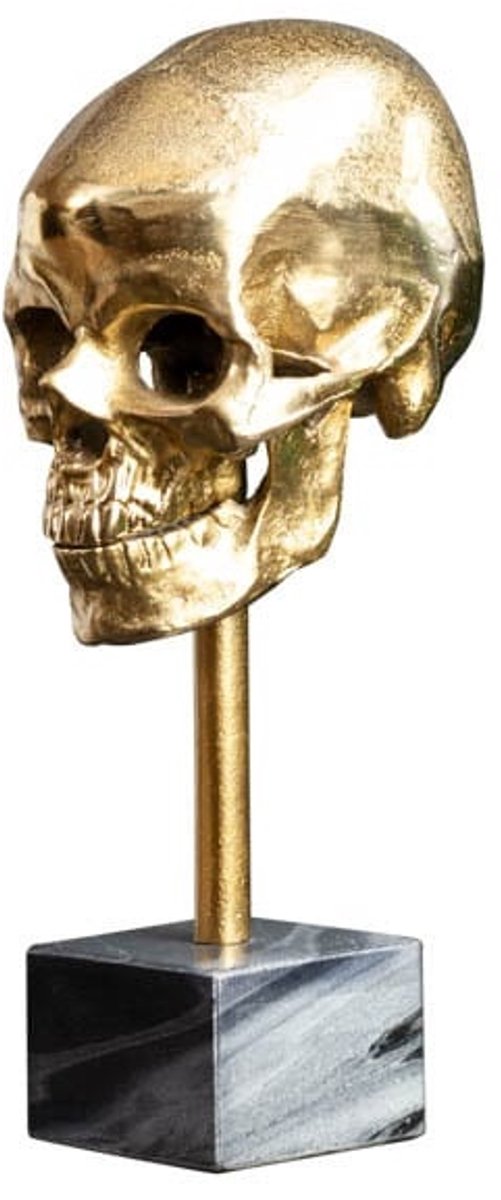 Elegant sculptuur SKULL 35cm gouden schedel met marmeren voet - 40908