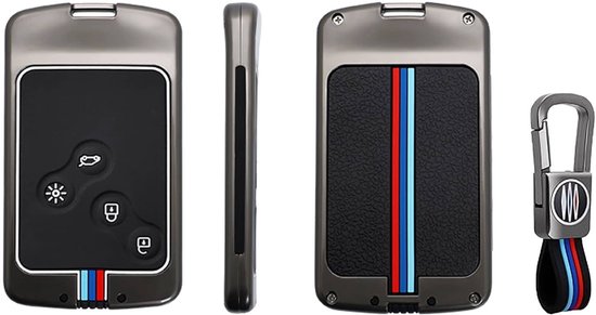 Autosleutel Hoesje geschikt voor Renault Clio - Megane - Captur - Scenic - Espace - Laguna - Twingo - Kangoo - Trafic - Express - Metal Luxe - Sleutelcover - Autosleutelhoesje - Autosleutel Cover - grijs -zwart