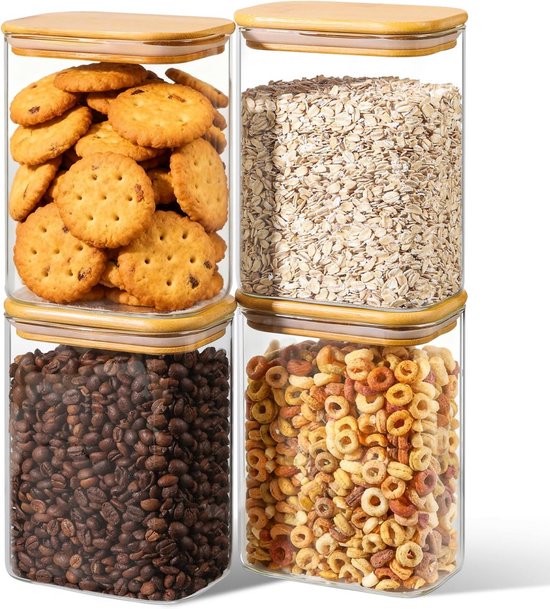 Comsaf Glazen Voorraadpotten met Deksel, Glazen Potten met Deksel, 700 ml, Set van 6 Stuks, Geschikt voor Grote Rozijnen, Havervlokken, Kerriepoeder