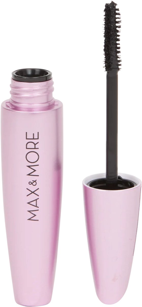 Max&more volume mascara - 201 black - zwart - 11ml - recht smal borsteltje - vegan