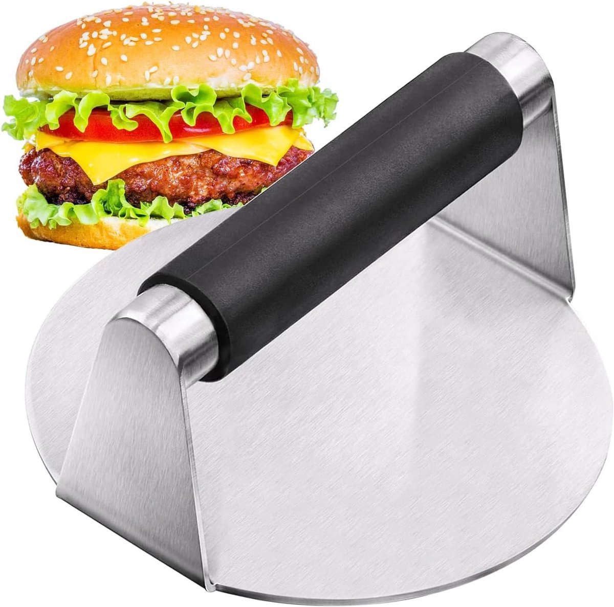 Stunq® Burgerpers, 5,5 inch burger smasher, smash burger press, ronde roestvrijstalen burger smasher voor flat top grill, hamburgerpers en knijpvet, gemakkelijk schoon te maken