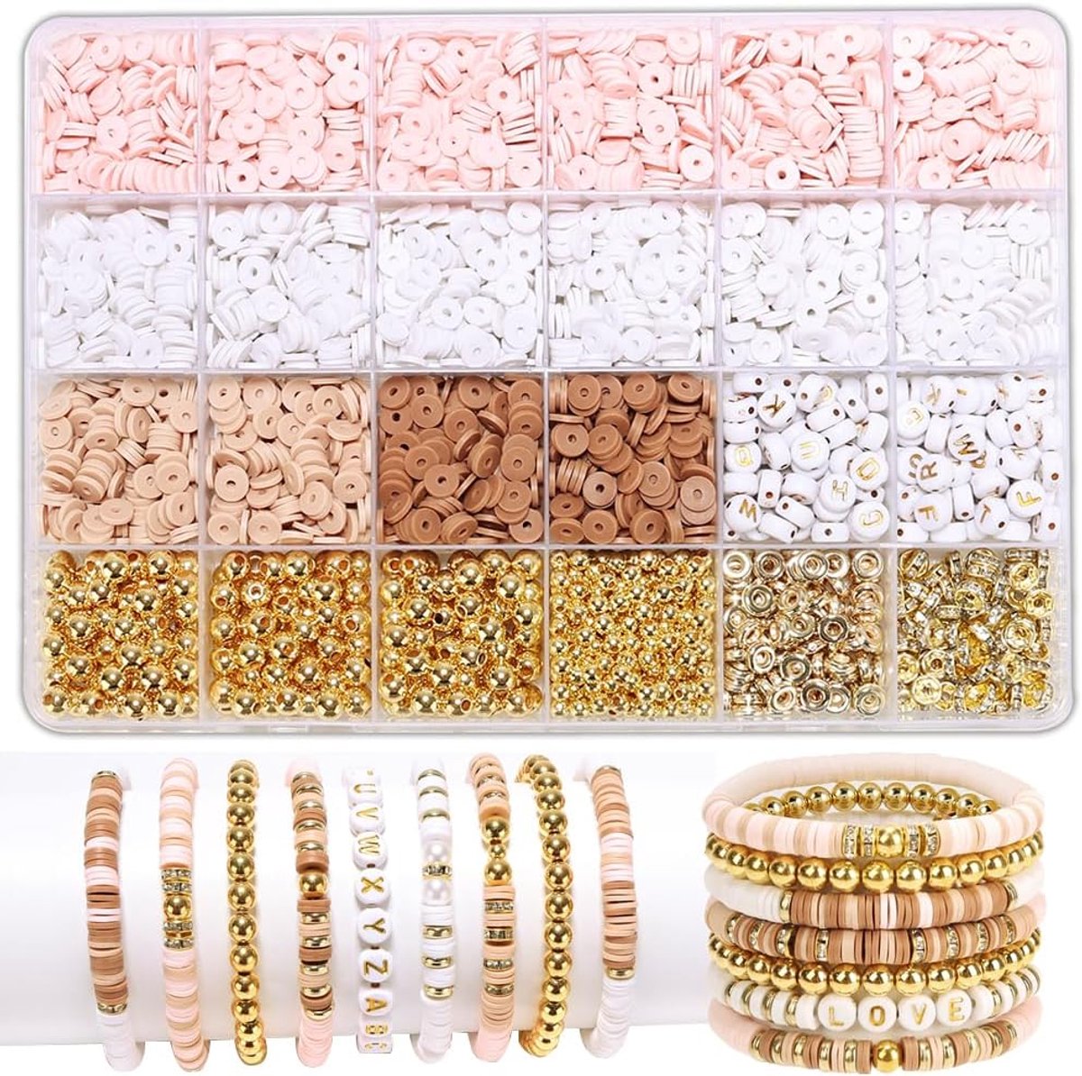 Kralenset - Polymeer Kralen Set - Sieraden maken volwassenen pakket - kralen - Platte Kralen - Bedels - Letterkralen - Armbandjes maken meisjes - DIY Sieraden Maken - Armbanden maken set - sieraden maken cadeau - Kralenketting - Kralendoos