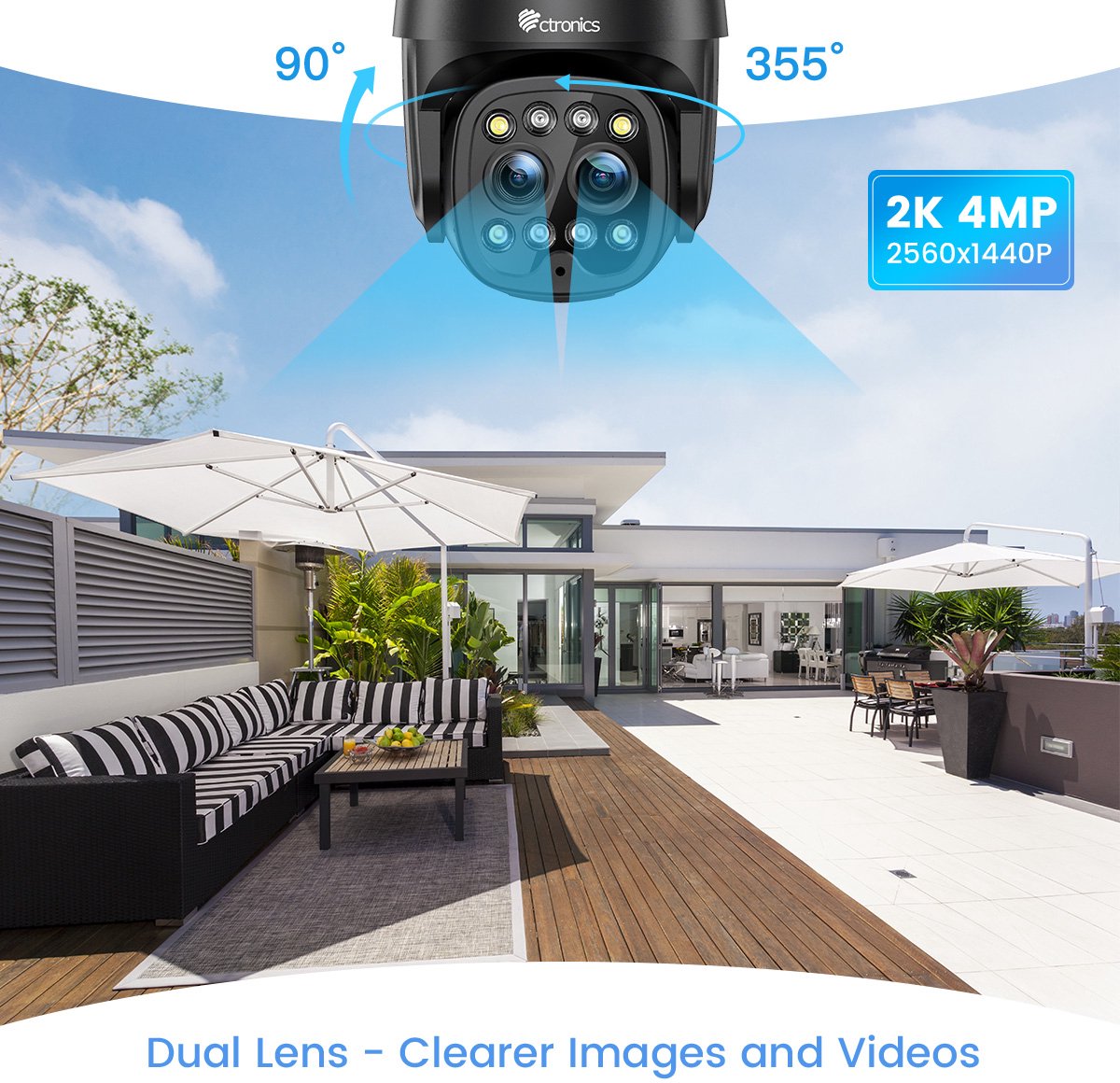 Ctronics 2.5K 4MP Buiten Camera met Nachtzicht - 2.4/5GHz WiFi - Dual Lens 6x Zoom Automatisch Volgen & Zoomen - IP66 Waterdicht - Beveiligingscamera Buiten (zwart) – foto 4