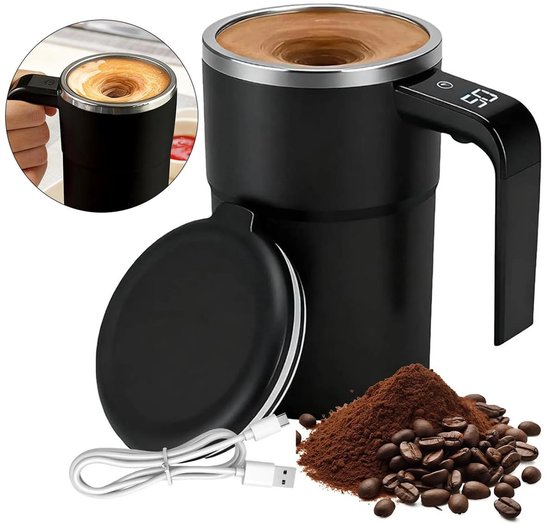 Mug à café à auto-mélange (380 ml) – Mug magnétique avec affichage de température, rechargeable et incluant un couvercle.