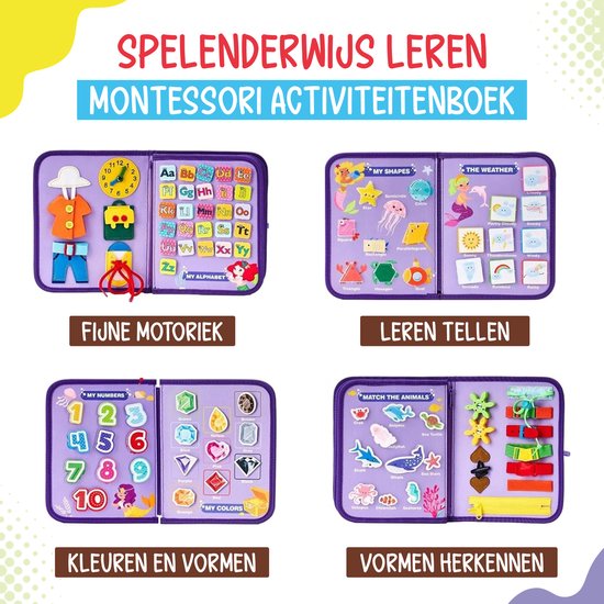 Montessori Activiteiten Boek - Uitgebreide Busy Board - Motoriek Map voor Thuis en Onderweg - Perfect voor op Vakantie - Activiteitenboek - Vaardigheden Kinderen - Educatieve speelgoed - Zeemeermin Paars van Merkloos — afbeelding 4