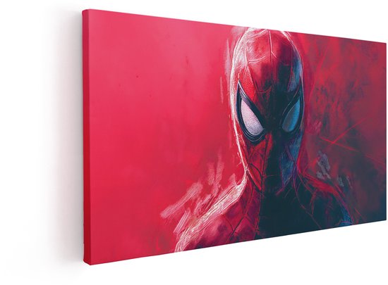 Artaza Canvas Schilderij Marvel Spiderman - 60x30 cm - Wanddecoratie Superheld Masker - Muurdecoratie Jongenskamer - Kamer Accessoires