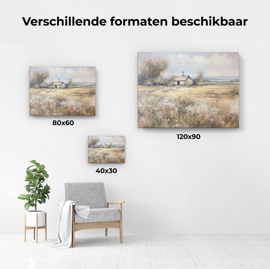 Artaza Canvas Peinture Peinture d'une Petite Maison Rustique dans un Champ avec des Fleurs Sauvages et des Arbres - 120x90 cm - Groot - Décoration Murale Salon - Peintures - Décoration Murale