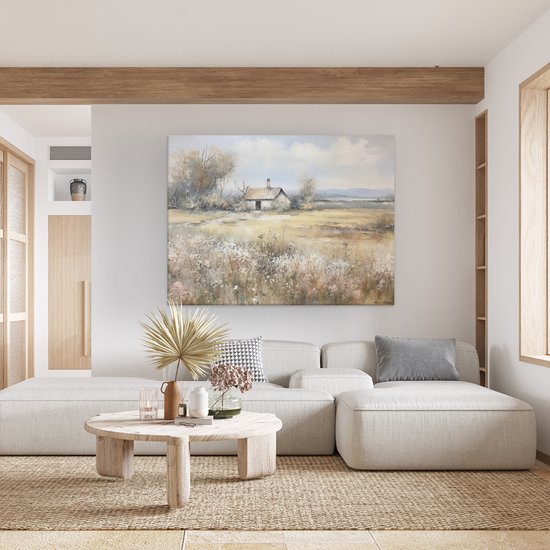 Artaza Canvas Peinture Peinture d'une Petite Maison Rustique dans un Champ avec des Fleurs Sauvages et des Arbres - 120x90 cm - Groot - Décoration Murale Salon - Peintures - Décoration Murale