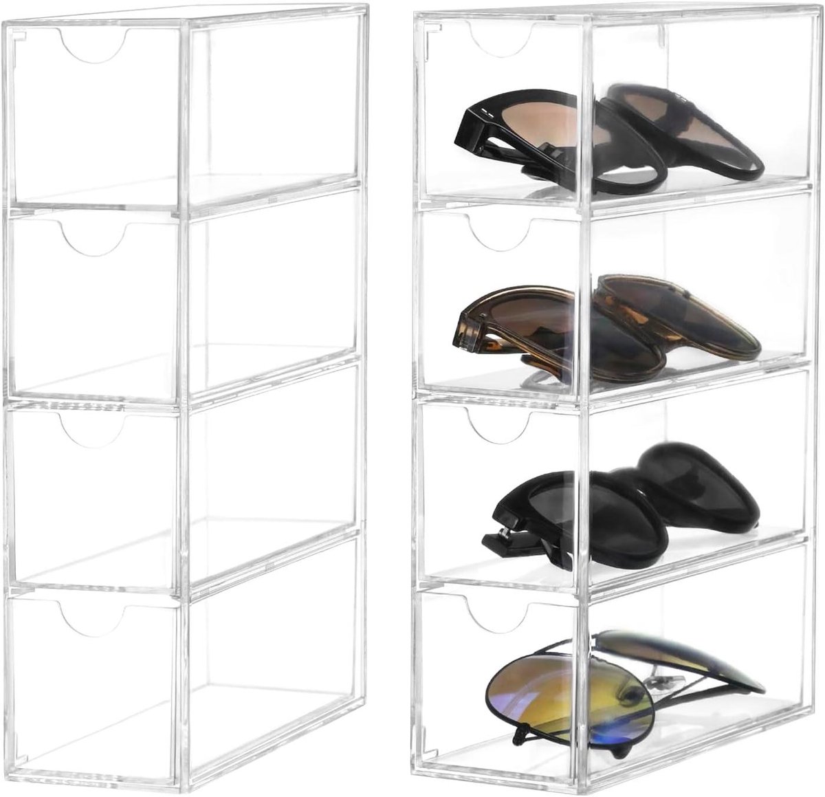 Opbergdozen voor brillen, horloges en sieraden - Acryl organizer met 4 laden - Set van 2 - 17,5 x 24,6 x 6,5 cm - Multifunctioneel.