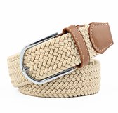 Gevlochten riem - Elastisch/rekbaar - Broekriem - Stretchy belt - Imitatieleer - 105/120cm - Beige - Kledingaccessoire - Jonyx