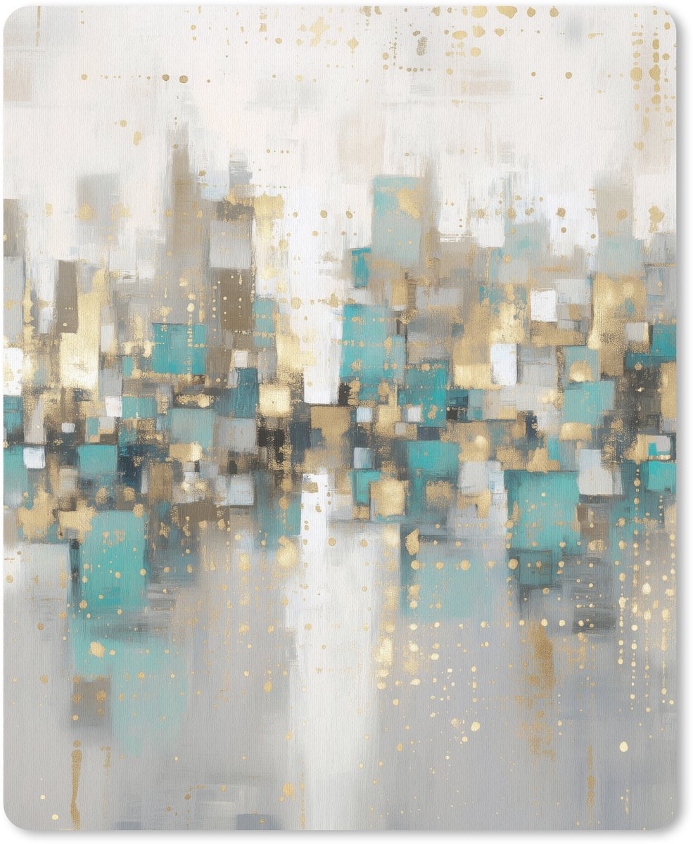 Muismat 19x23 cm - Mousepad Abstract - Blokken - Goud - Skyline - Muismatten