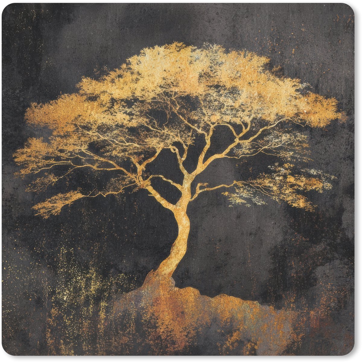 Muismat 30x30 cm - Mousepad Boom - Schilderij - Goud - Abstract - Muismatten